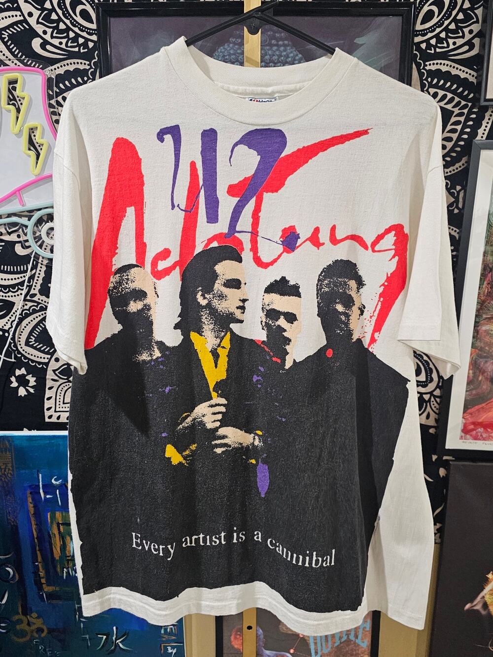 Rare 1991 Vintage U2 Double Sided Zoo Euro Tour Rap Tee, Size Large